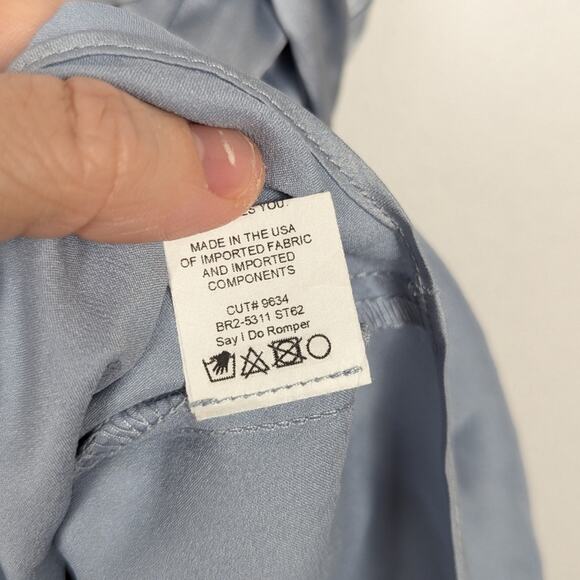 Show Me Your MuMu Light Steel Blue Luxe Satin Say I Do Romper Size L - Picture 9 of 10